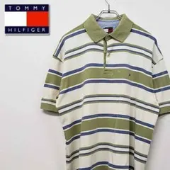 古着 90s トミー ヒルフィガー 刺繍ロゴボーダー ポロシャツ マルチカラー