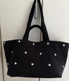 みん様専用　ヌビ　トートバッグ　ブラック×白ハート　ガーデン風