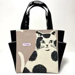 トートバッグ　サイドポケット付き　猫柄　エチノ生地　ハンドメイド