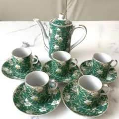 有田焼　第一陶器　明宝窯　緑彩山茶花　茶器セット