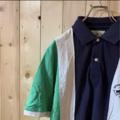 AE1992 POLO CLUB ポロシャツ ホワイト×ネイビー×グリーンのサムネイル