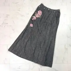 INGEBORG リネン混ローズモチーフデニムスカート 黒 サイズM*RD527