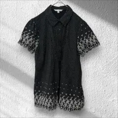 【セヴラディカル】Sevradical✨良品✨半袖刺繍シャツ ドット柄 M 黒