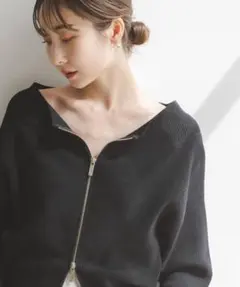 noble フロントジップボートネックニット ブラック