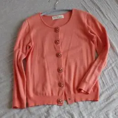 サーモンオレンジ ビジュー付カーディガン