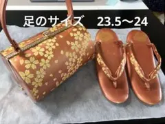 桜模様のオレンジ草履とバッグセット