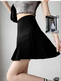 SHEIN 黒い 大きめプリーツミニスカート 韓国コーデ 制服 2枚