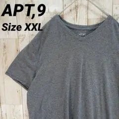 アパートメントナイン メンズXXL 細ボーダー 浅Vネック グレー Tシャツ