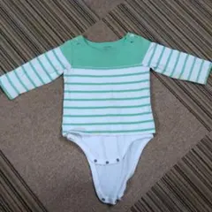 緑と白のストライプ 長袖ロンパース 95cm未満