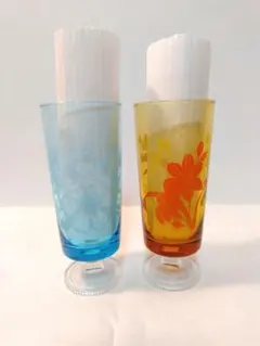 アデリア　花柄 脚付きグラス 昭和レトロ　未使用