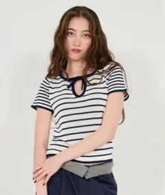 半袖 ボーダーニットプルオーバー TINA：JOJUN