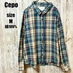 【Cepo】綿100% チェックシャツ M ブルー ネルシャツ カジュアル 春秋のサムネイル