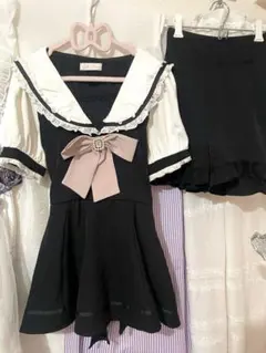 LIZLISAリズリサ 半袖セーラーカラーセットアップ ブラック