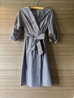 【ROPE PICNIC】 ストライプ柄ワンピース 七分袖 ベルト付き