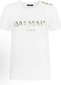 BALMAIN バルマン コットン ロゴ Tシャツ ホワイト 肩金ボタンのサムネイル