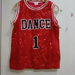B-1 140 赤スパンコール、ロゴ入　　ダンス衣装　キッズ