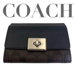 【日本未発売品・極美品】COACH 2つ折り財布 ターンロック スムースレザー