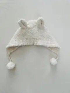 【petit main】 46㎝ 耳付きニット帽　ホワイト