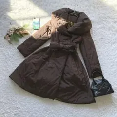 ✨1点限り✨ 中綿ロングコート 柄裏地 ベルト付 XL 冬 個性的 通勤コーデ