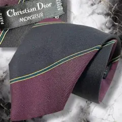 クリスチャンディオール　ネクタイ　バーガンディ×ブラック　総柄CDロゴストライプ