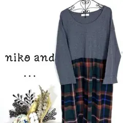 ニコアンド 切替 チェック柄 膝丈ワンピース niko and...