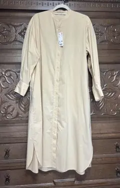 コットンギャザーロングシャツワンピース