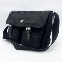 【美品】プラダ ショルダーバッグ メッセンジャー ナイロン レザー 黒