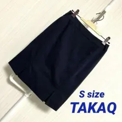 【美品】TAKAQ タイトスカート　裾タック・スリット　S スーツ　ネイビー