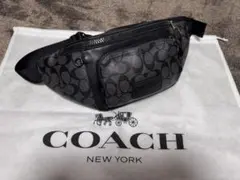 【美品】 COACH ボディバッグ シグネチャー チャコール PVC ロゴ