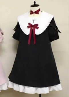 Amavel フリルAラインワンピース セーラー 黒 白のサムネイル