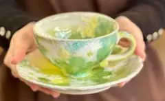 値下げ　新品　工房ゆずりは　コーヒー碗皿　青彩花　ティーカップ　プレゼント
