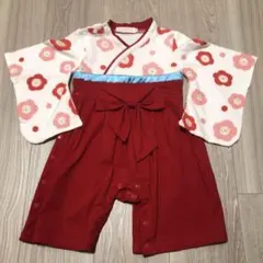 袴ロンパース 女の子 ベビー 80cm 赤 花柄