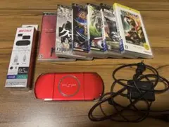SONY PSP 3000 本体 赤色 メモステ64GB ソフト6本
