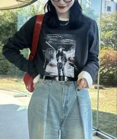 【美品　ブラック　FREEサイズ】フォトアートグラフィックロンTEE