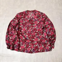 90s 花柄シャツ 長袖 総柄ブラウス ピンク 昭和レトロ レトロポップ
