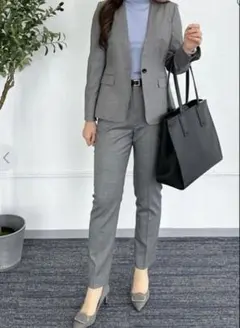 美品！アオキ ジュンコシマダ 高級 生地スーツ セットアップ 5号×7号 グレー