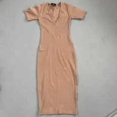 ASOS MISSGUIDED リブタイトワンピース ベージュ 半袖のサムネイル