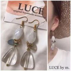 10 天然シェル クリア ゴールド マーブル ストーン ピアス イヤリング