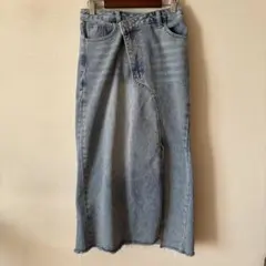 SHEIN シーンライトブルータイトスカート フリンジ裾25