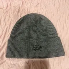 DIESEL ニット帽 グレー ビーニー ロゴ刺繍