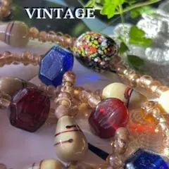 美品【色々な手びねりガラス＆レトロなプレスガラス】ヴィンテージネックレス