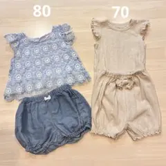 ベビー服セット フリル付き トップスとショートパンツ セットアップ