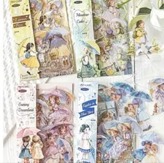 コラージュ 素材 雨 傘 女児 少女 PETステッカー 120枚 セット売り