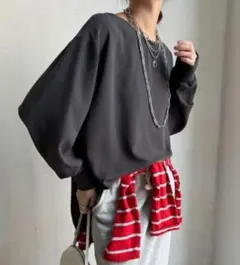 Doudou袖リブバックボタンジョーゼットプルオーバー