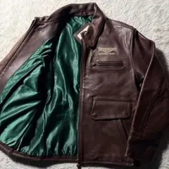 【雰囲気抜群】レザージャケット　本革　ボルドー　裏地緑　L