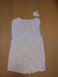 【新品タグ付】ジェラートピケ　リボン柄　オールインワン　ルームウェア　長袖