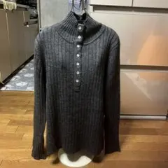 ダークグレー リブ編み ハイネックセーター L