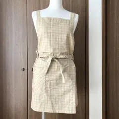 チェック柄エプロン ベージュ