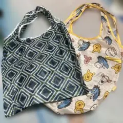 大きめエコバッグ 幾何学模様、プーさん柄　2個セット