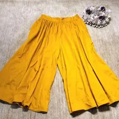 【earth m&e】マスタード　フリーサイズ　ウエストゴム　ワイドパンツ
